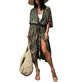 Jecarden Damen Strandkleid Bikini Cover Up für Damen Strandponcho Damen Lose Sommer Pareos Lang Sommerkleid Damen Elegant Maxikleid Baumwolle für Urlaub Die Einheitsgröße Grün