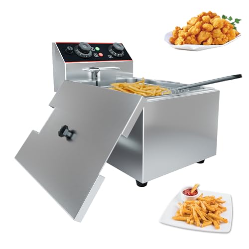 GarveeHome Commercial Deep Fryer with Basket, 6.3 QT/6 L Stainless Steel Electric Countertop Fryer with Temperature Control for Restaurant and Home Use,1500 W