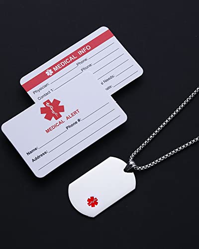 Jf.med Customized Medical Alert Necklace, Stainless Steel Medical Alert Necklace For Men Women, Personalized Medical Dog Tags Allergy Alert Identification Necklace (Silver Dog Tag 1, 24 Inch Chain) #TOP6