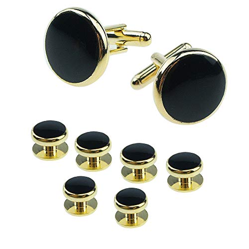Rockyu Cufflinks for Men Brand Round Cufflinks Black Light Surface Round Link Set Business Stainless Steel Gentleman Antique European Style Accessories