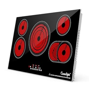 36 Inch Electric Cooktop, 5 Burner Electric Stove Top with 9 Power Levels, Touch Control, Timer, Child Lock and Residual Heat Warning, 9200W, 220-240V for Hard Wire