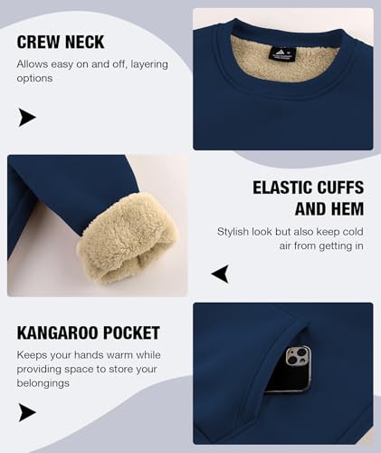 ZITY Mens Crewneck Plain Sweatshirts Heavyweight Sherpa Lined Long Sleeve Thermal Sweatshirts Underwear Winter Warm Tops Navy - image 5