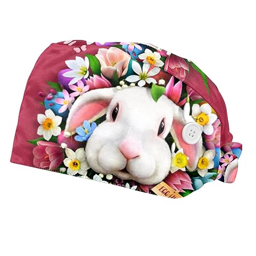 Casquettes de travail ajustables anti-transpiration VERED aux motifs de fleurs et lapins