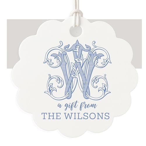 Personalized Monogram Scallop Gift Tags, 2.5x2.5 inch, 12 Printed and Shipped Tags for Holiday Party Favors