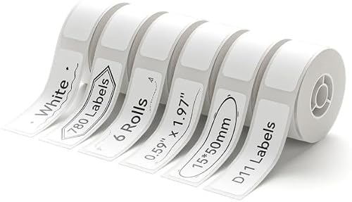 D11 White Label Rolls, 6 Rolls, 780 Labels, 15x50mm, for Label Printers