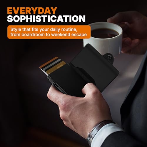 Conceal Plus Wallet for Men, 4-6 Card Pop Up Wallet Smart RFID Blocking Credit Card Holder, Black Leather Slim Minimalist Wallet Trifold 4 Additional Cards & Cash Internal Storage