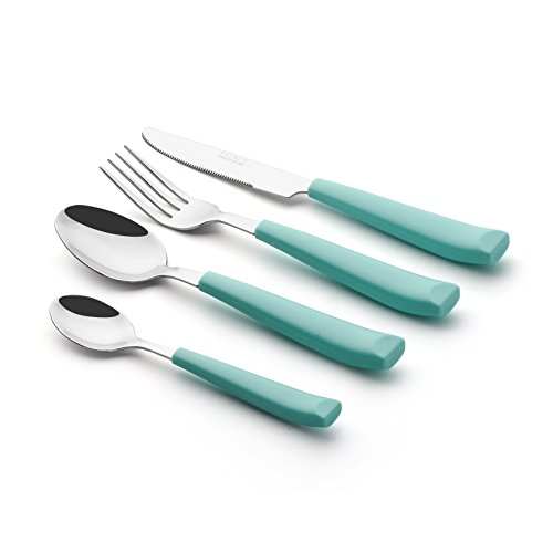 EXZACT Cutlery Set Coloured 16PCS - Stainless Steel with Plastic Wide Handles – Comfortable to Hold - 4 x Forks, 4 x Dinner Knives, 4 x Dinner Spoons, 4 x Teaspoons – Service for 4 (Turquoise x 16) - Image 3