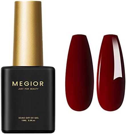 MEGIOR Red Gel Nail Polish, 15ML Burgundy Red Gel Nail Polish, Soak Off UV LED Wine Red Gel Polish Nail Art Starter Manicure Salon DIY at Home, 0.5 OZ
