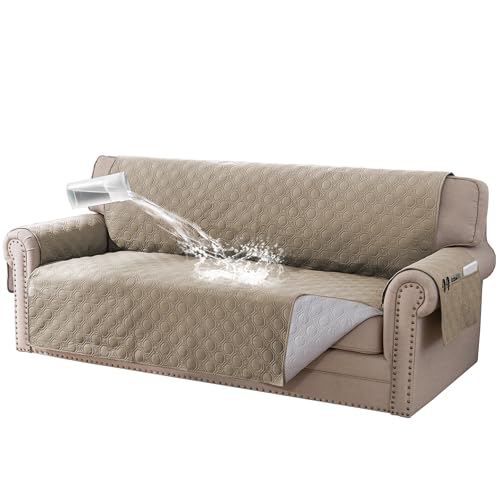 BellaHills Sofa Cover 3 seater 100% Waterproof Sofa Covers Non-Slip Sofa Slipcovers Couch Covers Washable with Elastic Strap Sofa Protectors from Pets Seat Width 68(3 Seater, Taupe)