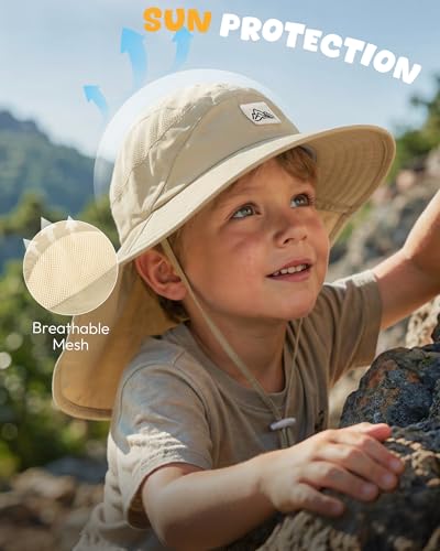 Toddler Baby Sun Hat UPF 50+ Kids Summer Outdoor Sun Hats for Boys Girls Beach Fishing Hat Age 0-8 Years (US, Age, 8 Years, 15 Years, Khaki+Dark Gray) — view 2