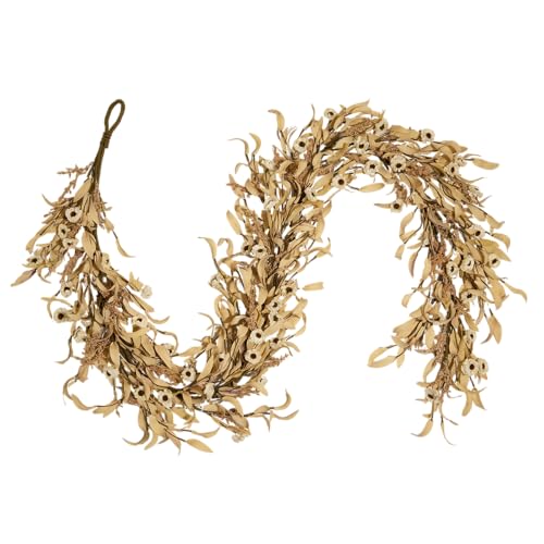 wwmira 70 Inch White Floral Garland with Artificial Eucalyptus & Boxwood - Trailing Long Vine White for Mantel, Staircase, Wall Decor, All Season Farmhouse Decoration Indoor Outdoor