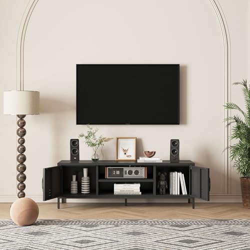 MIOCASA TV Stand for 55 60 inch TV, Industrial Metal TV Cabinet Media Console Table Modern Mid Century Entertainment Center (Black) - Thumbnail 2