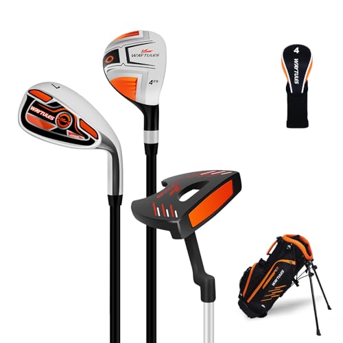 Kids Golf Clubs Set 5 Pieces for Boys & Girls Ages 3-5 Junior Golf Set with Stand Bag Driver Hybrid Irons & Putter Youth Golf Club Set Right Handed(Orange)