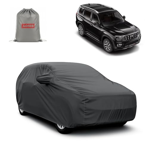 Image of AOSIS 'Waterproof' Car Cover Compatible with Mahindra Scorpio N Z2 /Z4 /Z6 /Z8 300 GSM Uly Coated Thick Fabric 4X4, Adjustable Belt Buckle, Elastic Grip