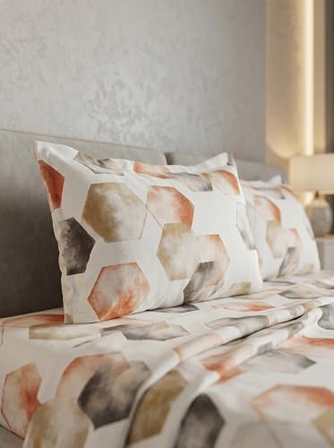 Image of DDECOR Live Beautiful 100% Cotton 145TC Geometric King Bedsheet with 2 Pillow Covers | Rotary Printed Breathable Fabric | 224 CM X 254 CM | Luxury Bedding for Home | Cresta Collection | Copper Brown