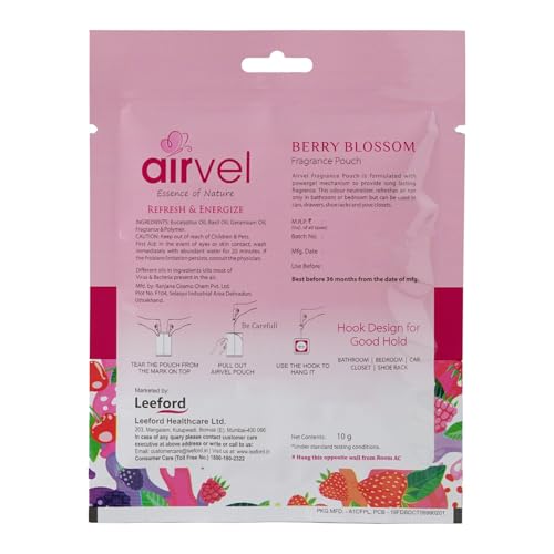 Image of Airvel Berry Blossom Fragrance Pouch | Non-Toxic, Safe | Long-Lasting Freshness | Up to 30 Days Pack of 5 (10g each)
