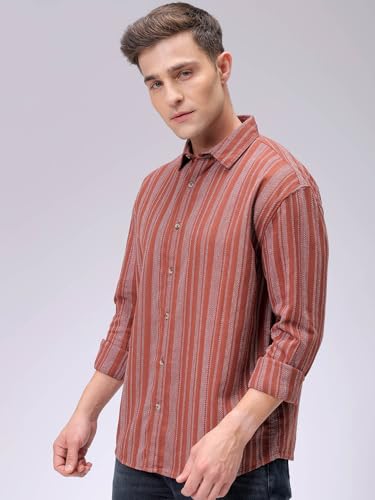 Image of The Indian Garage Co Men Slim Fit Striped Full Sleeves Cutaway Collar Casual Shirt