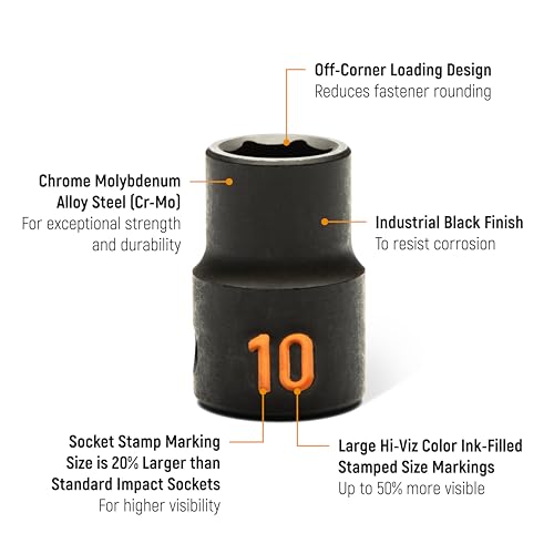 Image of GEARWRENCH 12 Pc 3 /8 inch Drive 6 Pt Metric Hi-Viz Impact Socket Set | 84911H