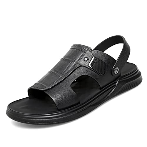 Men's Leather Sandals Dual-Purpose Shoes Beach Summmer Flats Man Slides Leisure Walk Men Slippers(42)