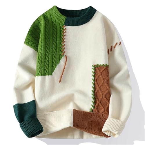 Men Winter Knit Pullovers Patchwork O Neck Casual Knitwear Mens Loose Streetwear Knitted Sweater4