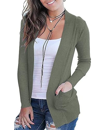 VOIANLIMO Women's Open Front Casual Long Sleeve Knit Classic Sweaters Cardigan with Pockets