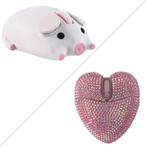 Wireless Mouse Cute Pig Design Bluetooth Dual Mode Portable Compact Lightweight Silent Optical Kawaii Mice Kids Girls Student School Office Gift White,Cute Love Heart Shape Wireless Bluetooth Mice