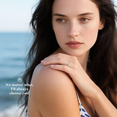 Iefil Birthstone Rings for Women - 925 Sterling Silver Half Eternity Band Rings, Created Gemstone, Birthday Anniversary Wedding Band for Women Wife, 7 Stone, Size 5 to 93