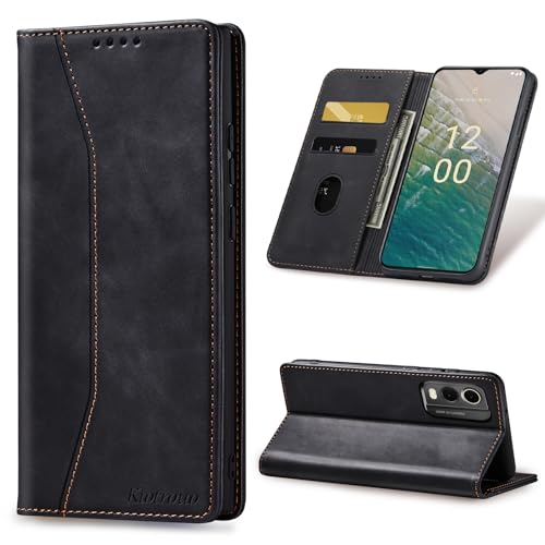 KIOTROUO Case for Nokia C32 Leather Wallet Case with Card Holder Kickstand Magnetic Closure PU Flip Shockproof Protective Phone Case Cover Compatible with Nokia C32 Black