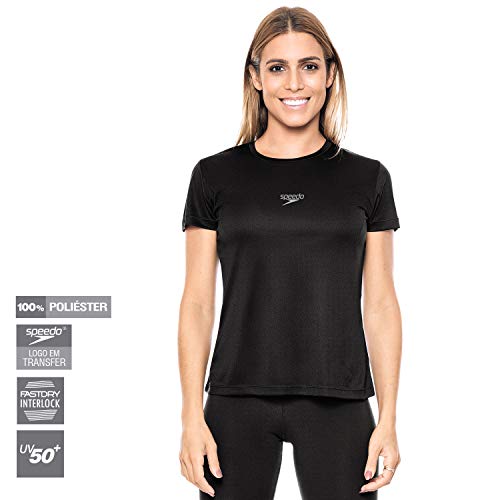 Speedo Camiseta Interlock Fem. Uv50 Mulheres G Preto