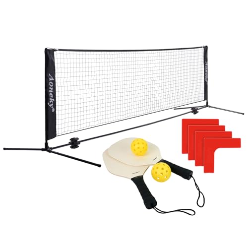 Aoneky 20ft Portable Pickleball Set with Net, 2 Paddles, Balls & Line Markers - Complete Backyard Kit for Singles/Doubles, Beginners & Families - Easy Setup for Driveway, Park, Indoor/Outdoor