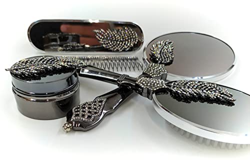 Handheld Makeup Vanity Mirror Comb Hair Brush Set | Hand Face Beauty Mirror (Silver) #TOP4