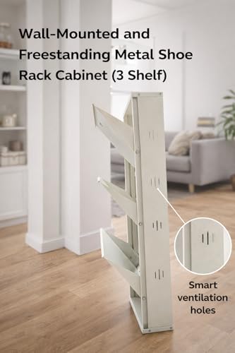 Image of Shoe Rack, Wall Mounted and Freestanding Metal, Multiple Shelf Options, White and Black (White, 3)