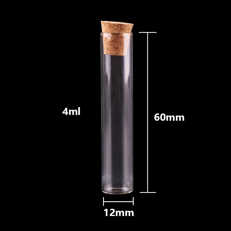 Laborreagenzgläser, Packung mit 100 Glasreagenzgläsern, Fläschchen, 12 x 60 mm, 4 ml, Korken