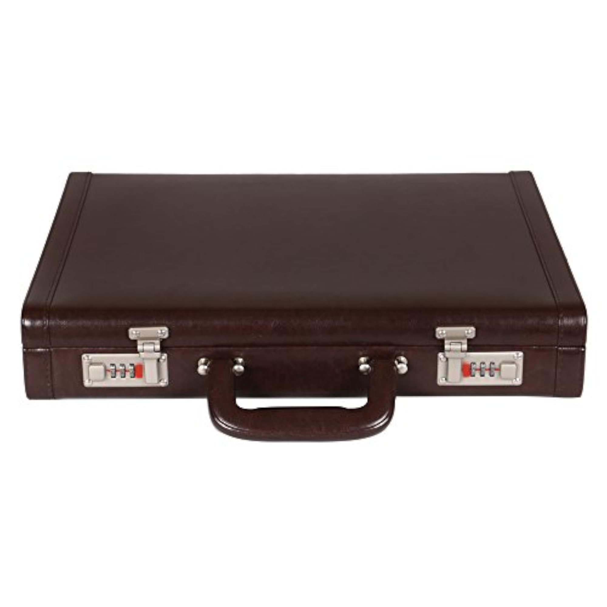 Faux Leather Briefcase with High-Security Lock, Brown