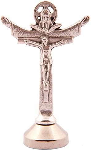 Crucifix Mini Standing 5cms High Standing Cross. Depiction of The Holy Trinity. Metal Cross. Holt Trinity Cross. Metal Travellers Charm.Crucifix for a Car Dashboard.