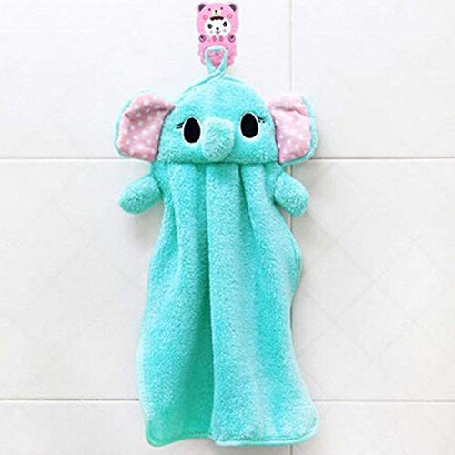 LANYUER Lovely - Toalla de Mano para Guardería, Suave Tela de Felpa, Diseño de Animales, Toalla de Baño para Colgar (Elefante Azul)
