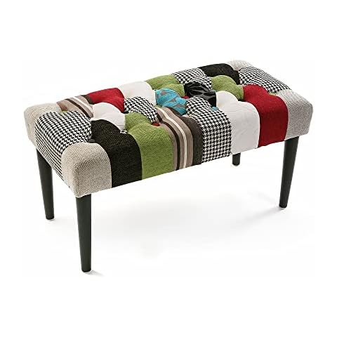 Versa Green Patchwork Hocker für das Schlafzimmer, Bank für den Flur oder Eingang, Bunt, Maßnahmen 43 x 40 x 80 cm, Baumwolle und Holz Cover