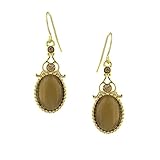 1928 Jewelry Gold-Tone Topaz Crystal And Cat Eye Oval Drop Earrings