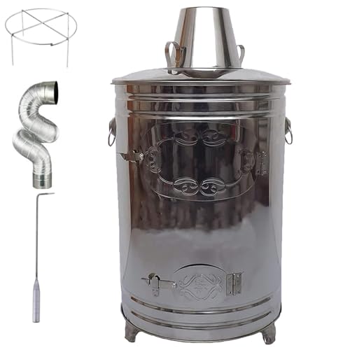 Burn Barrel Incinerador portátil – Hoguera de jardín de acero inoxidable con gancho y soporte para quemar residuos de patio, hojas, desechos y papel, ideal para hogueras de patio trasero