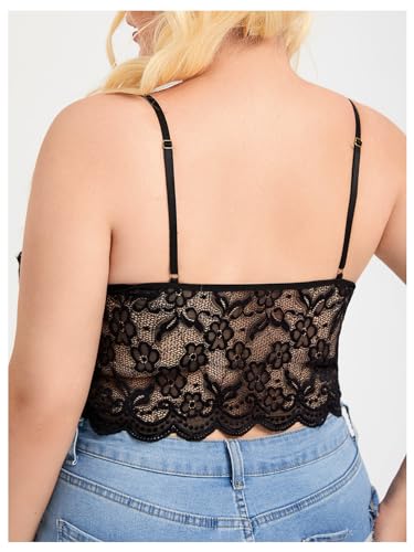 Image of SOLY HUX Women's Plus Size Sexy Floral Lace Scalloped Trim Wireless Bra Adjustable Strap V Neck Everyday Bralette