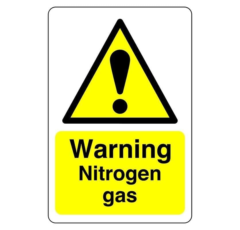 Warning Nitrogen Gas sign - High tack self-adhesive sticker (300mm x 200mm) Viewing Distance within 7m.