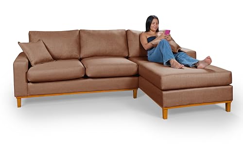 Sofá 3 Lugares Amsterdã Living Chaise Lado Esquerdo Em Linho (Marrom)