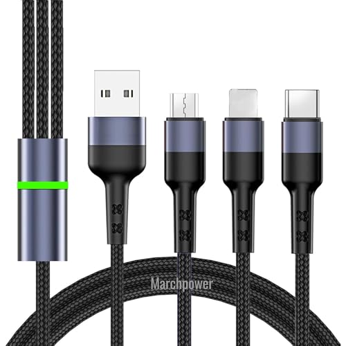 Alitayee 3 in 1 USB Fast Charging USB Cable with Type C, Micro USB Port, Compatible with iPhone, iPad, Samsung, OnePlus, Mi, Oppo, Vivo, Xiaomi, 1 M, By Marchpower