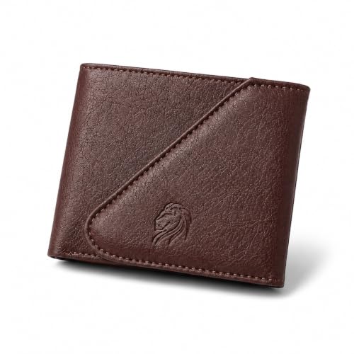 Image of VEMILIO Men's Vegan Leather Wallet for Men | Edge Cut Slim Bi-Fold Gents Purse | Stylish Wallet with Coin Pocket | 3 Card Slots | ID Window & 2 Currency Compartments (Brown)