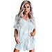 Produktbild Frauen Pyjama Nachtwäsche Kurzarm Zweiteiliger V Ausschnitt Damen Hausanzug Set Feinem T-Shirt Und Bequemer Hose- Kurzarm Top + ShortsS-XXL (Color : A, Size : L)