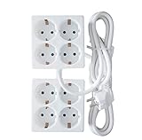 Gama básica sin interruptor Garza 430061 Base Múltiple, Blanco, 4 Tomas (Set De 2 )