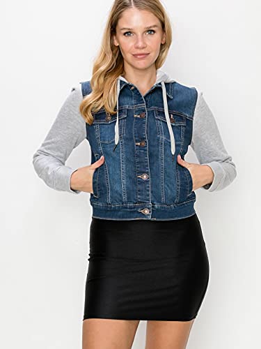 FashionMille Women Vintage Denim Trucker Jacket W/Long Fleece Sleeve4