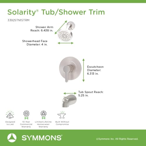 Juego de grifería para bañera y ducha Symmons Solarity HydroMersion de una sola palanca, acabado níquel satinado (válvula no incluida) miniatura 2