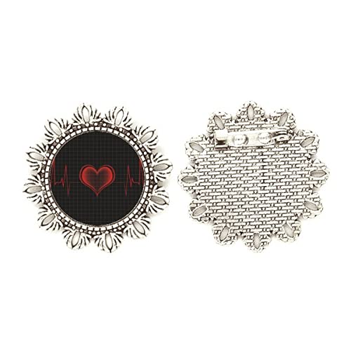 Broche de corazón electrocardiograma de flores para batas y chaquetas