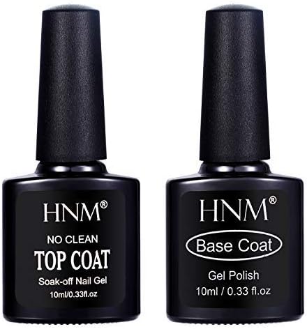 HNM UV LED Gel Base Coat and No Wipe Top Coat Soak Off Gel Nail Polish Set-10ML